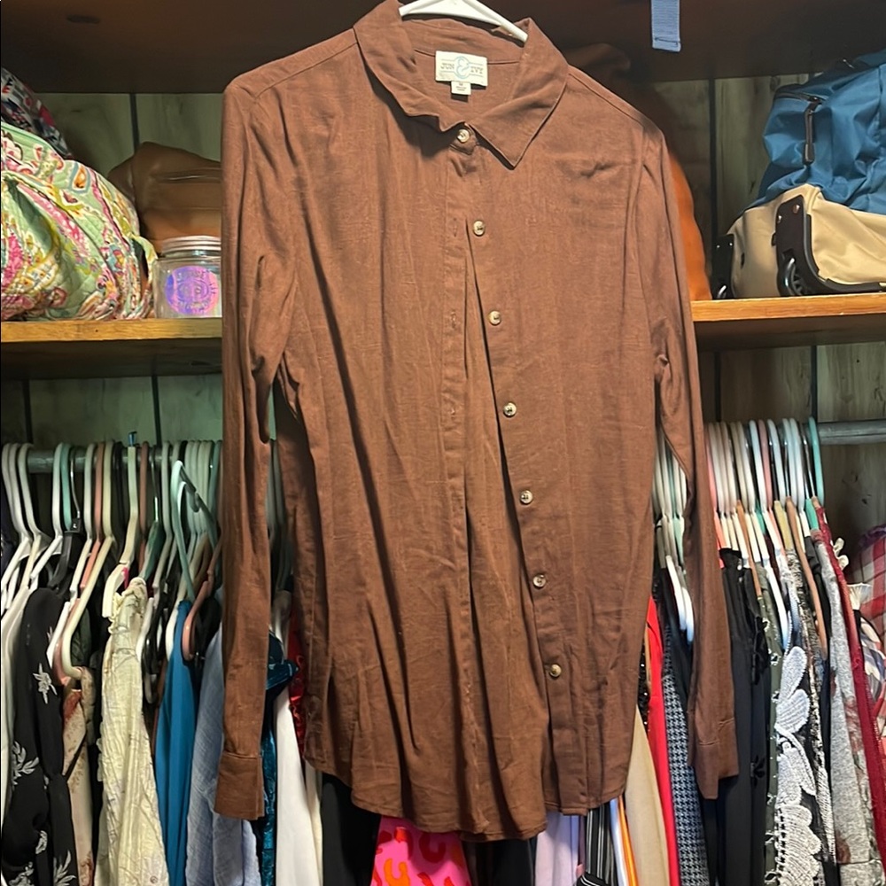 Brown Button-Up Blouse